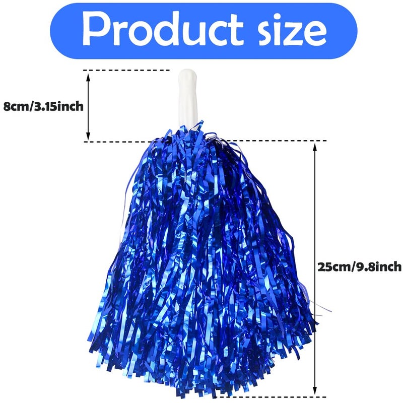Hooshing 12PCS Cheerleading Pom Poms Metallic Foil Royal Blue with Plastic Handles for Team Sports Dance Party - Image 4